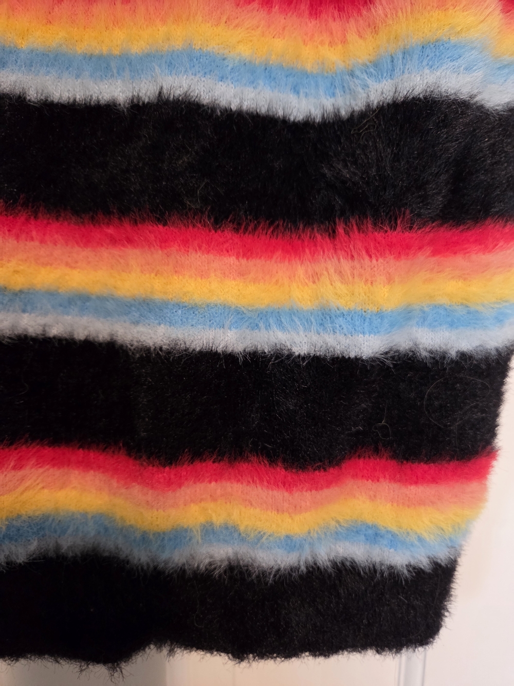 No Boundaries Black Fuzzy Short Sleeve Tee with Rainbow Stripes - Picture 2 of 7